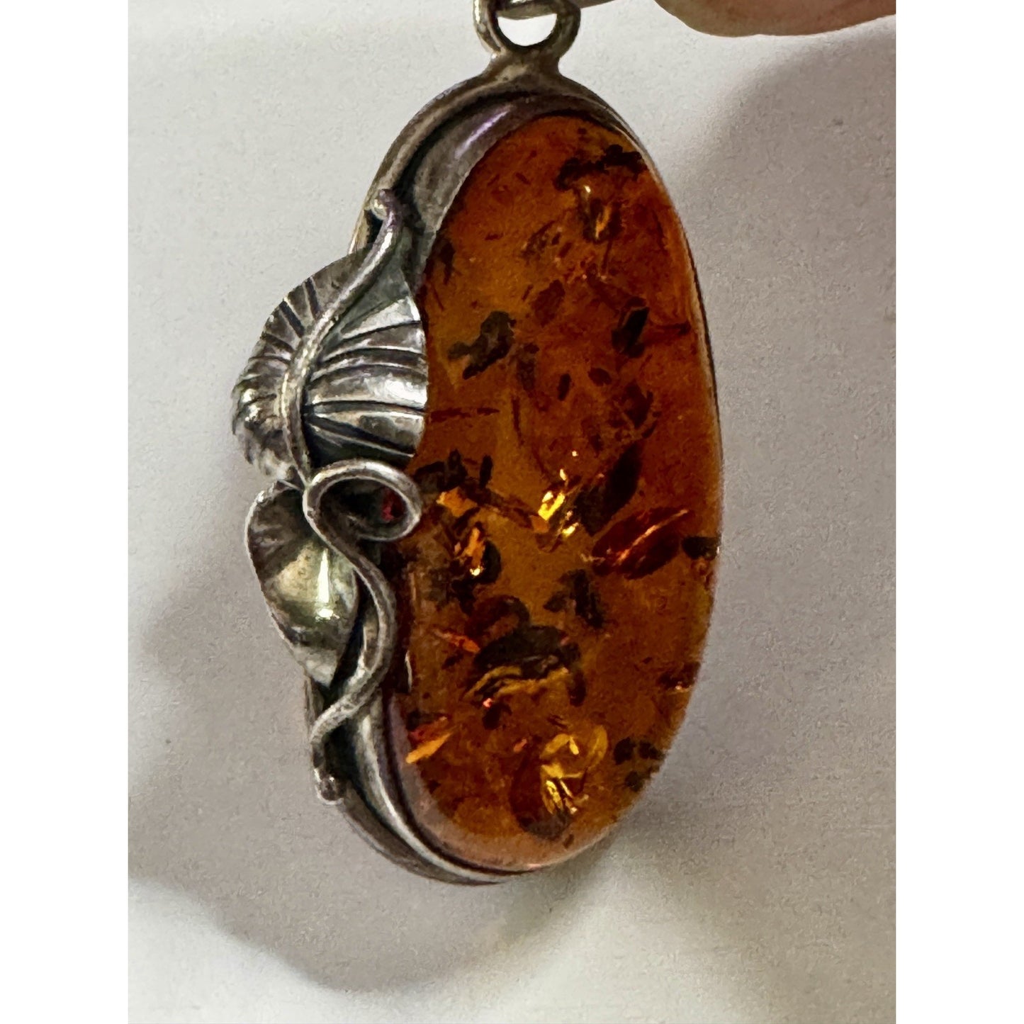 Vintage Baltic Amber Sterling Silver Pendant 17.9g 2” Tall Large Natural Amber
