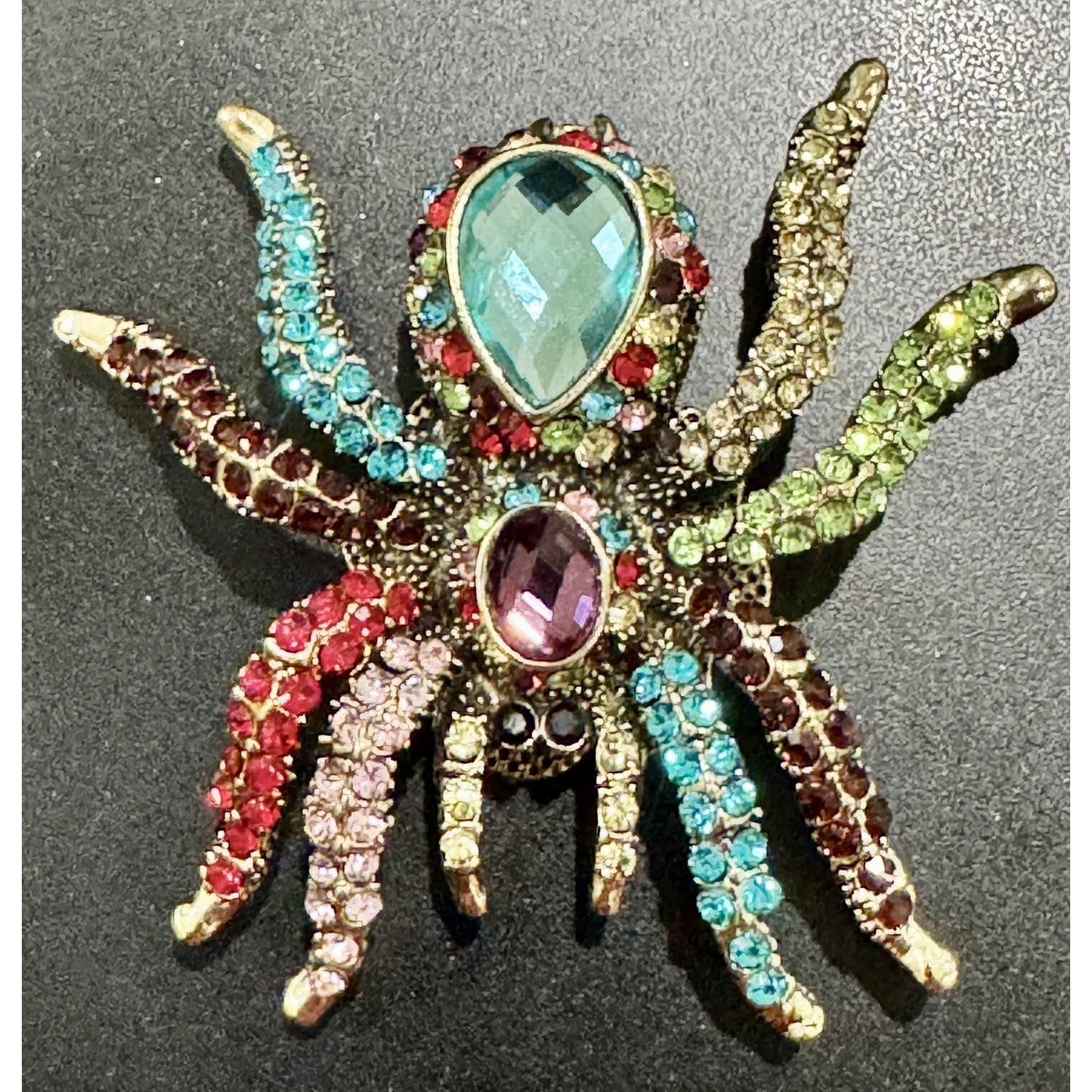 BNWOT Multi Color Rhinestone Silver Long Legs Spider Scarf Magnetic Brooch Pin