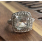 Vintage Sterling Silver Cushion Cut CZ Ring Size 7.5 Halo Engagement Style