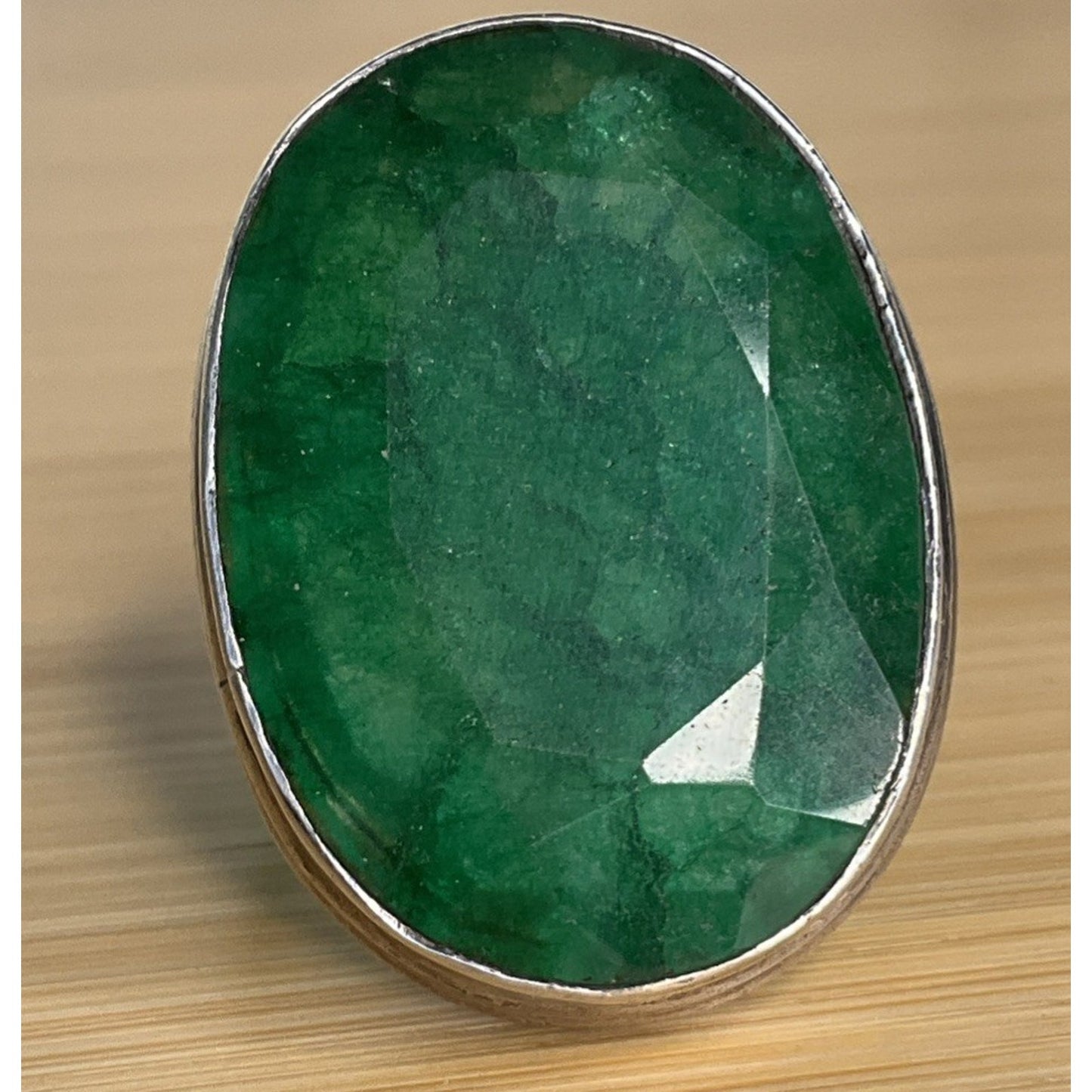 Vintage Large Green Gemstone Sterling Silver Statement Dramatic Ring Size 8