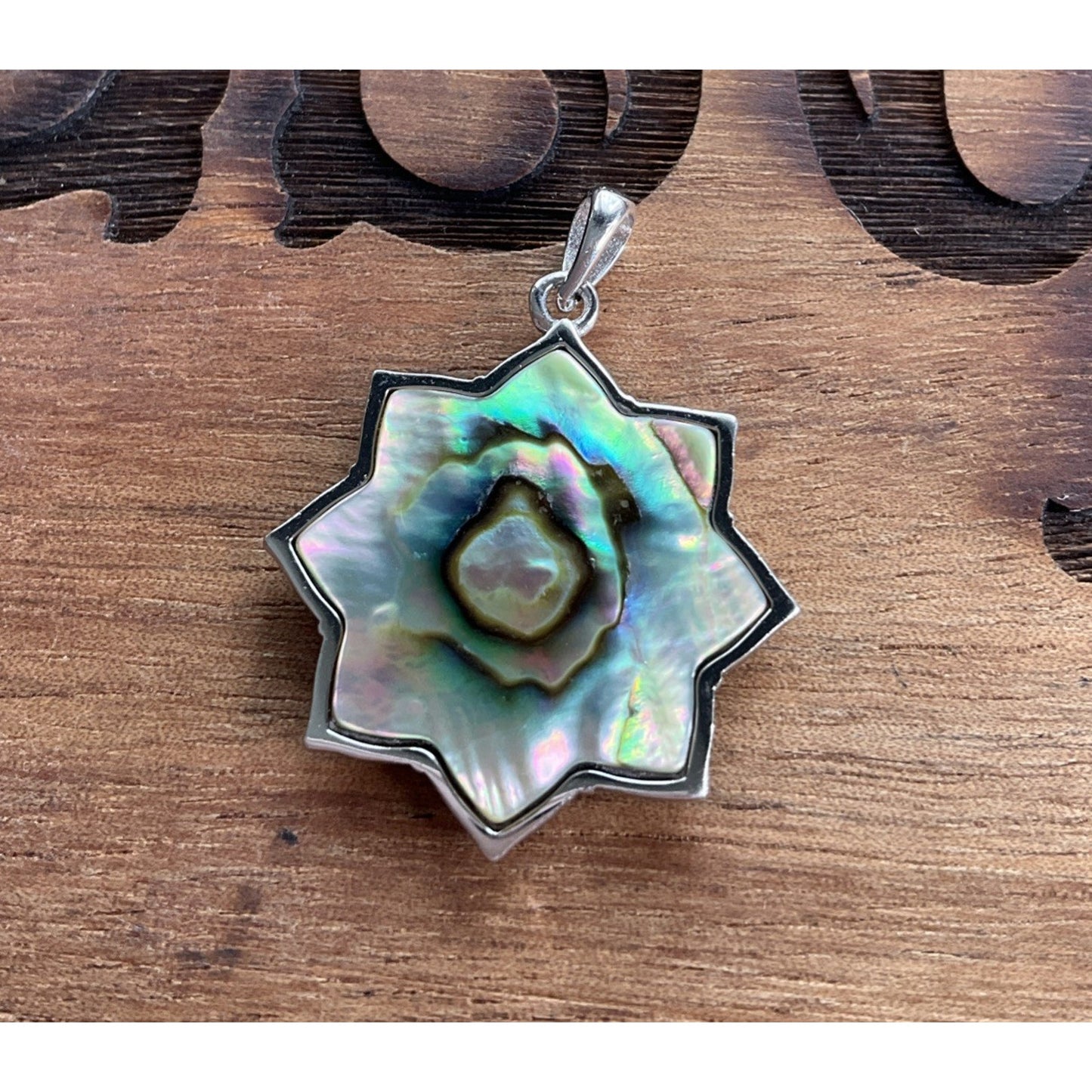 Sterling Silver Om Chakra Pendant 925 Abalone Shell Lotus Yoga Spiritual Jewelry