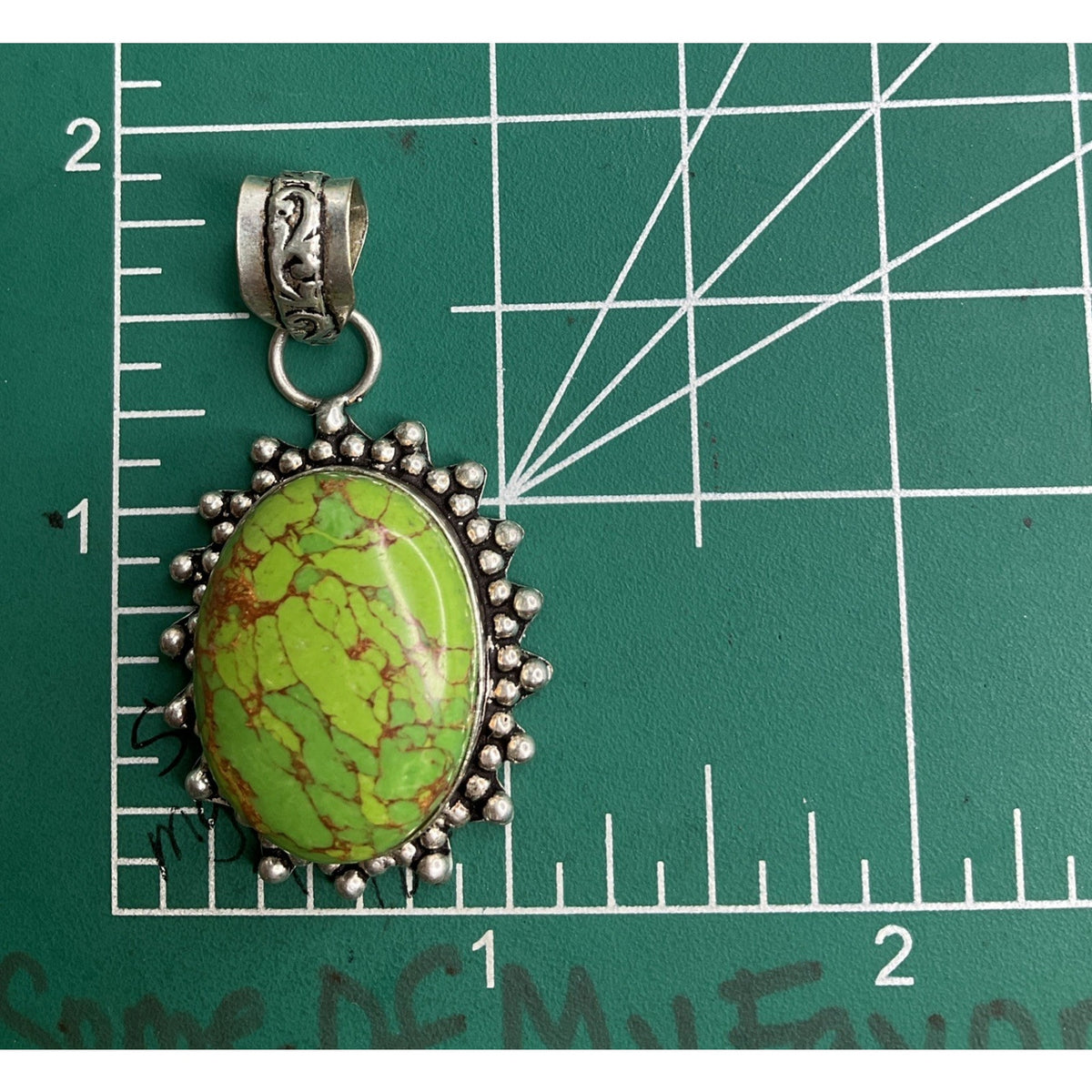 Vintage Sterling Silver Green Turquoise Style Stone Pendant Southwestern Boho