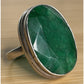 Vintage Large Green Gemstone Sterling Silver Statement Dramatic Ring Size 8