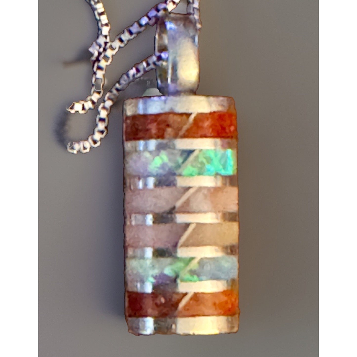Southwestern Inlay Native Sterling Pendant Opal Jasper Shell MOP w 925 Necklace