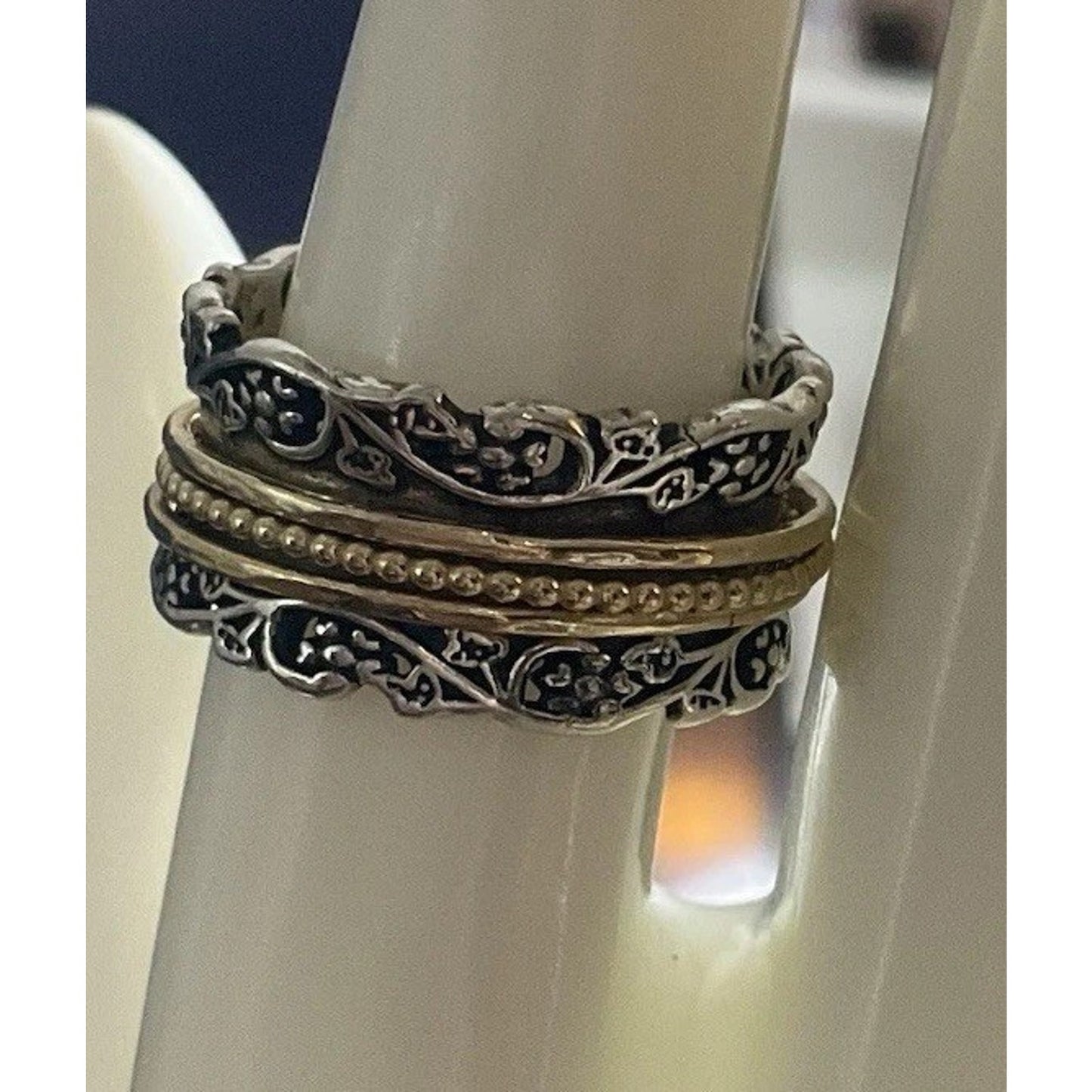 925 Sterling Silver & Gold Spinner Ring Size 9 Israel Meditation Band