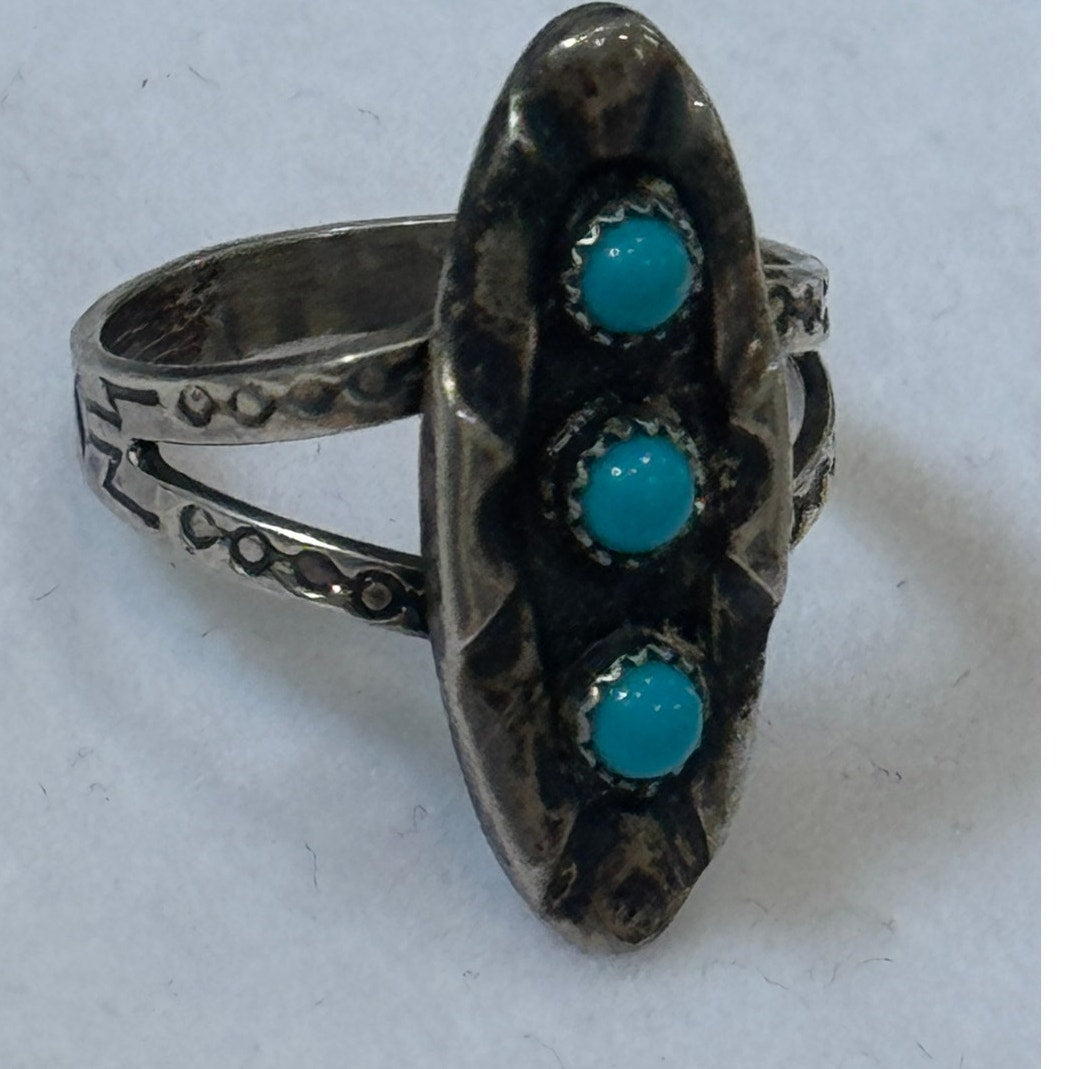 Vintage Sterling Silver Turquoise Ring Fred Harvey Style Size 5.5