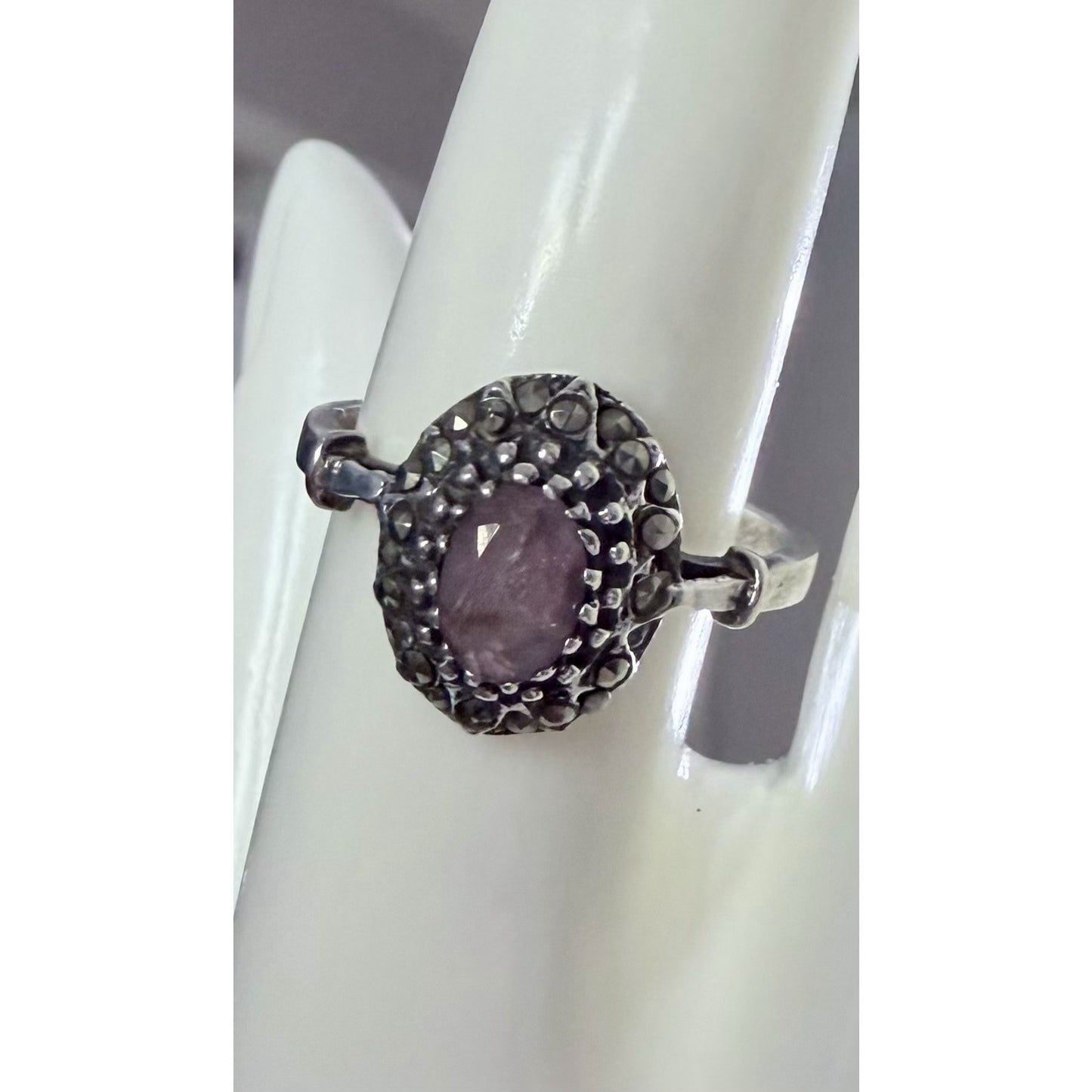 Vintage Sterling Silver Purple Amythest Art Deco Ring Size 9.5
