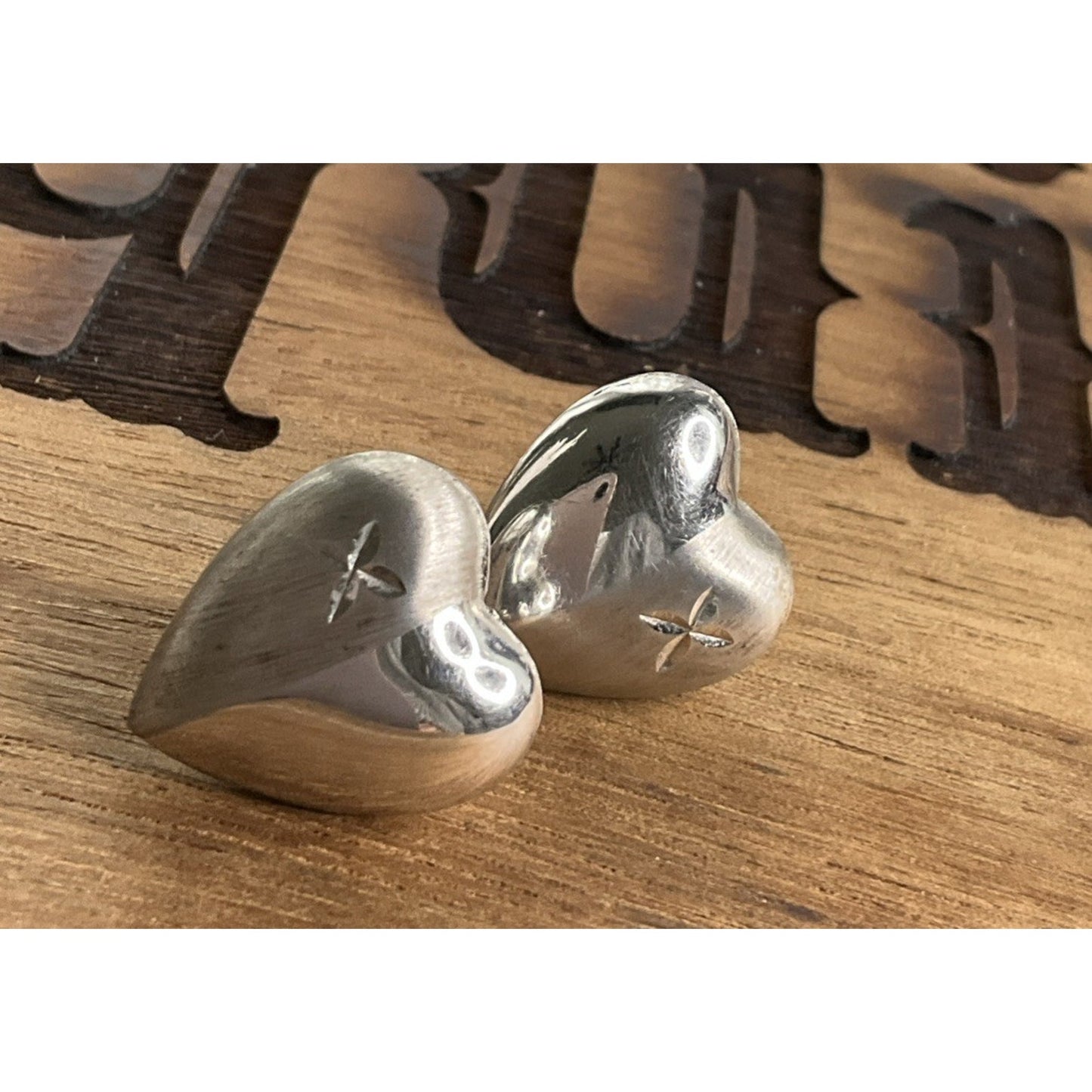 Sterling Silver Puffy Heart Stud Earrings Polished Classic