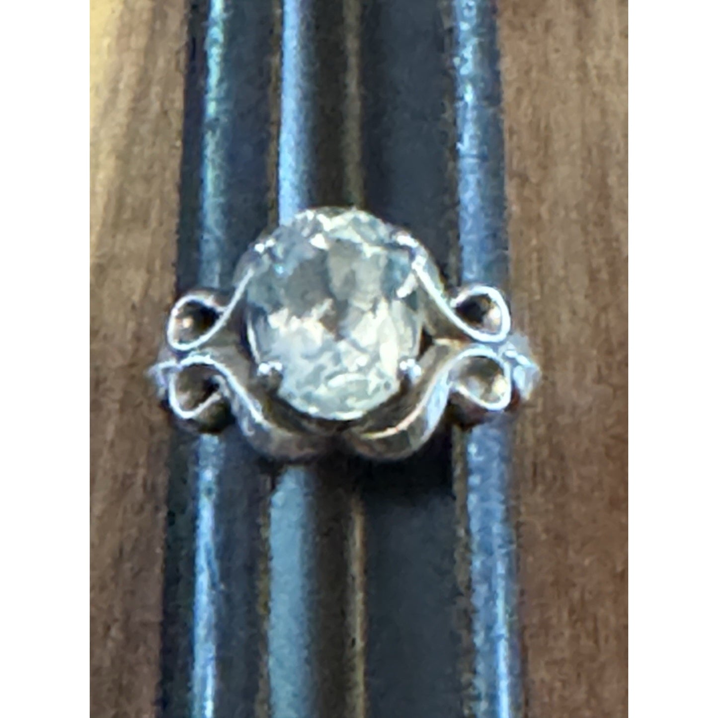 Vintage Kabana Sterling Silver Blue Topaz Scroll Ring Size 7.5 Signed KBN STER