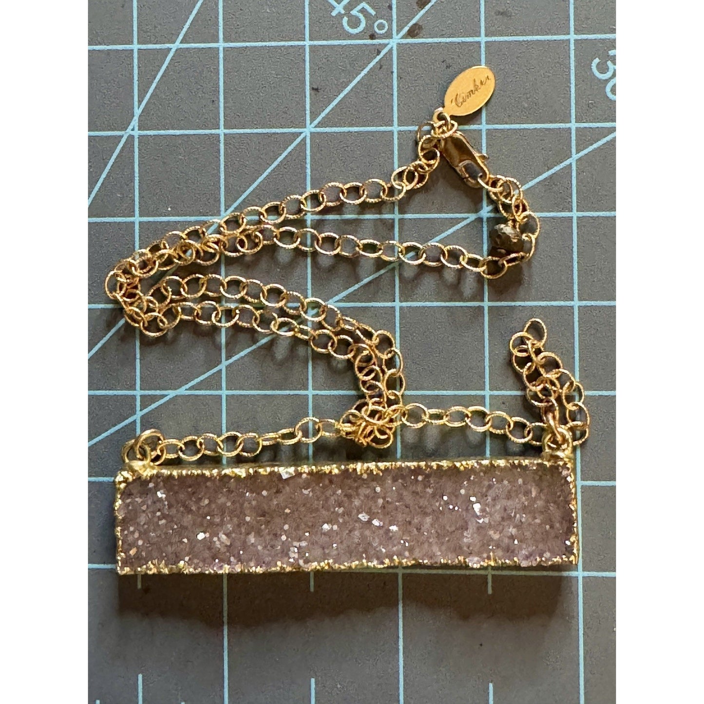 Y2K Kelly Cimber Natural Druzy Lavender Purple Bar Gold Plated Necklace 16-18”