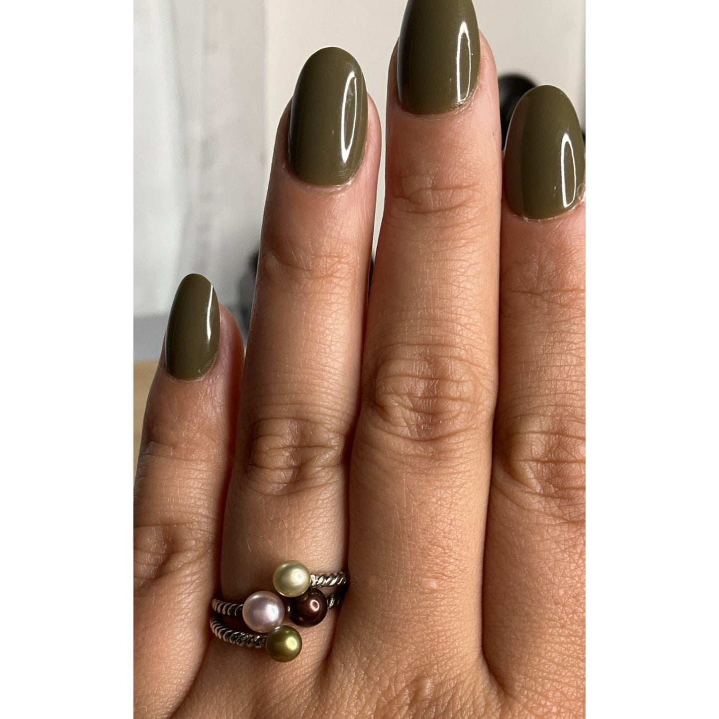 Sterling Silver 925 Multicolor Pearl 3 Row Rope Wrap Ring Size 7.5