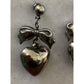 Vintage Sterling Silver 925 Bow Puffy Heart Dangle Earrings 1980s - 1990s