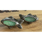 Vintage Sterling Silver Fish Coastal Clip On Earrings Aqua Green Gemstones 10g