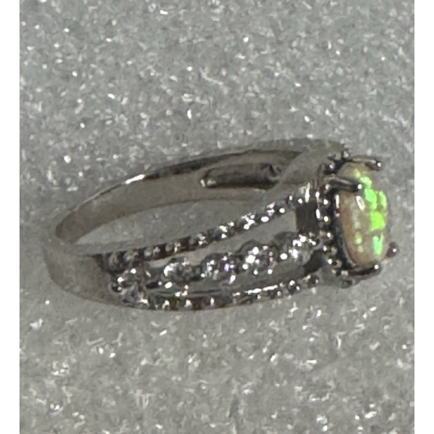 Sterling Silver 925 Opal Ring w/ CZs Oval Ethiopian Fire Opal Ring Size 6.5