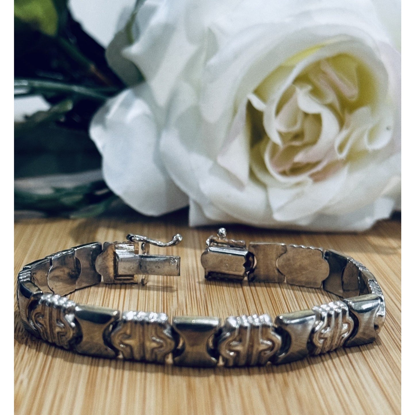 Vintage Italy 925 Sterling Silver Ornate Scroll Panel Link Bracelet 7.5” 16g
