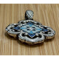 BRIGHTON Bella Capri Reversible Blue Enamel Mosaic Clover Silver Tone Pendant 2”