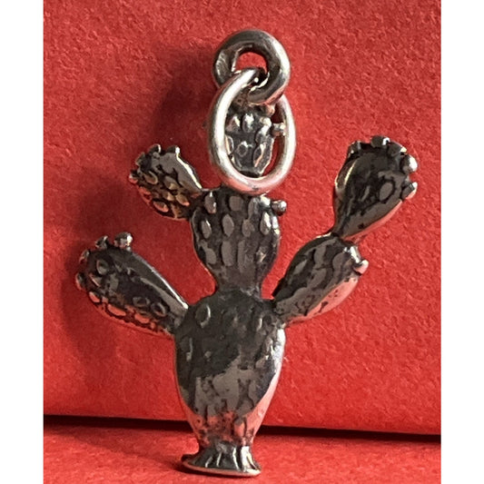 Vintage 925 Sterling Silver Prickly Pear Cactus Charm Pendant Southwestern Style