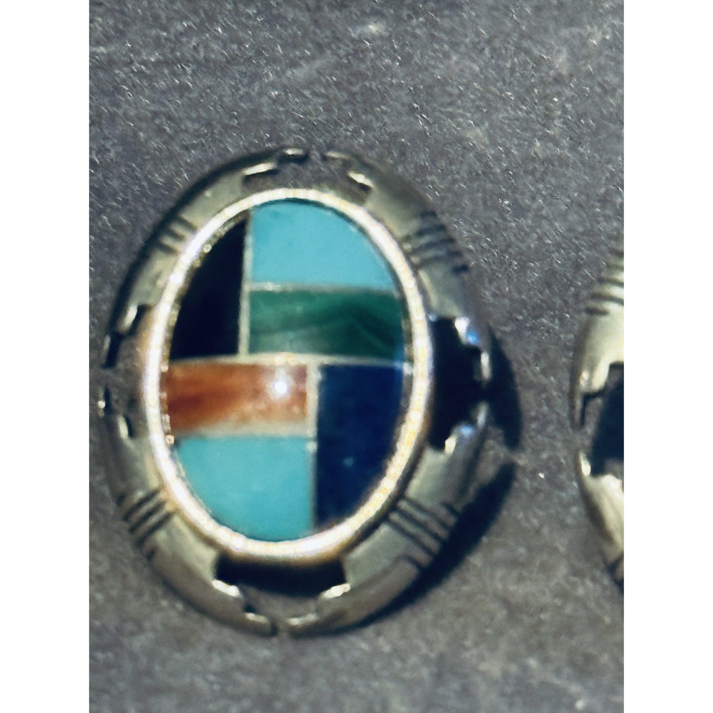 Carolyn Pollack Relios 925 Mosaic Turquoise Malachite Lapis Inlay Earrings