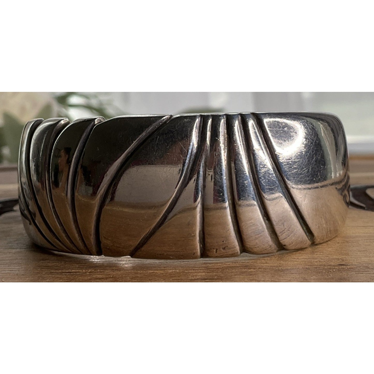 Vintage Sterling Silver Modernist Cuff Bracelet Heavy Ribbed Wide S-M 64 Grams!