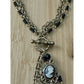 1928 Cameo Tassel Necklace Earrings Set Gold Tone Black Bead Victorian Revival