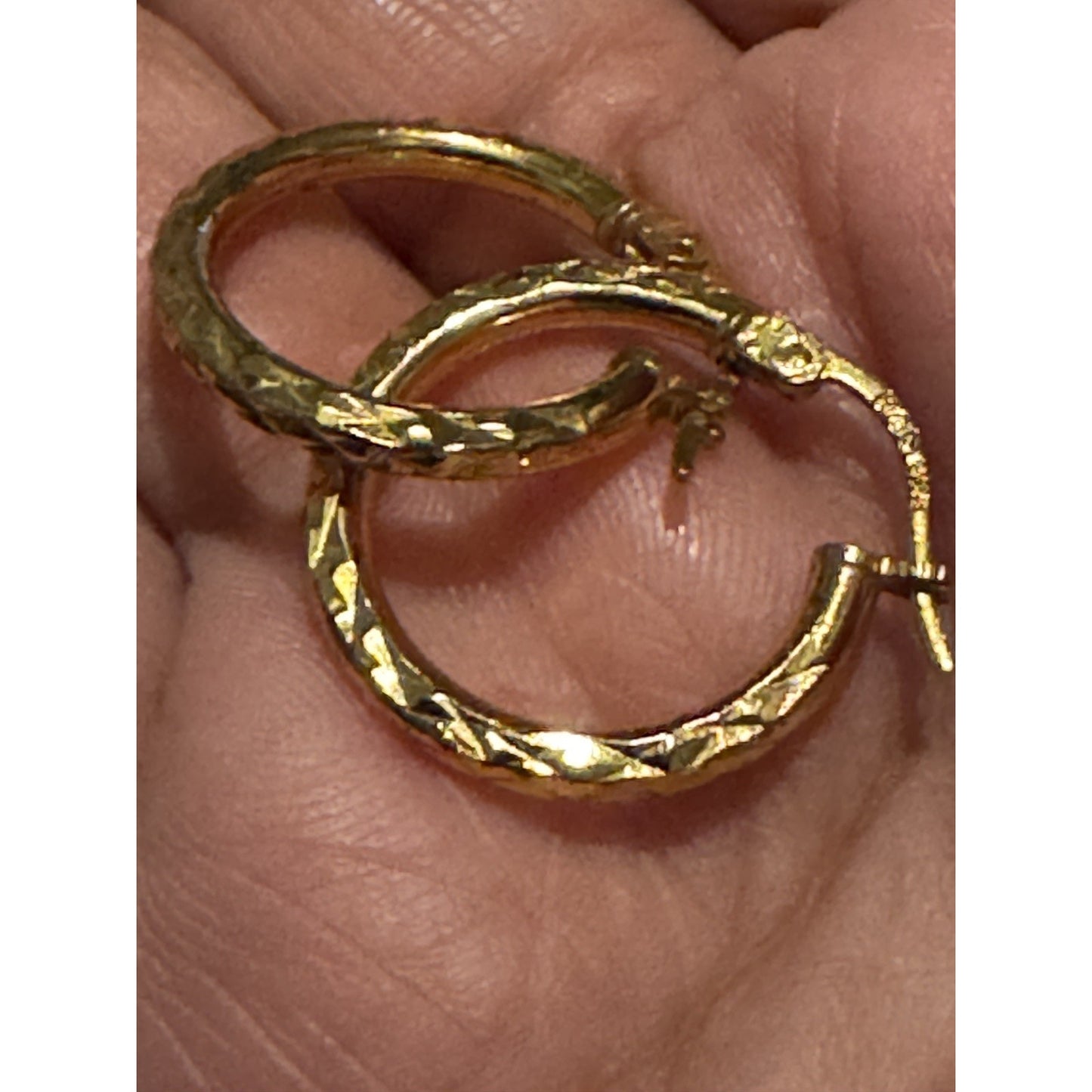 Vintage HAN 925 Gold Tone Sterling Silver Textured Oval Hoop Earrings