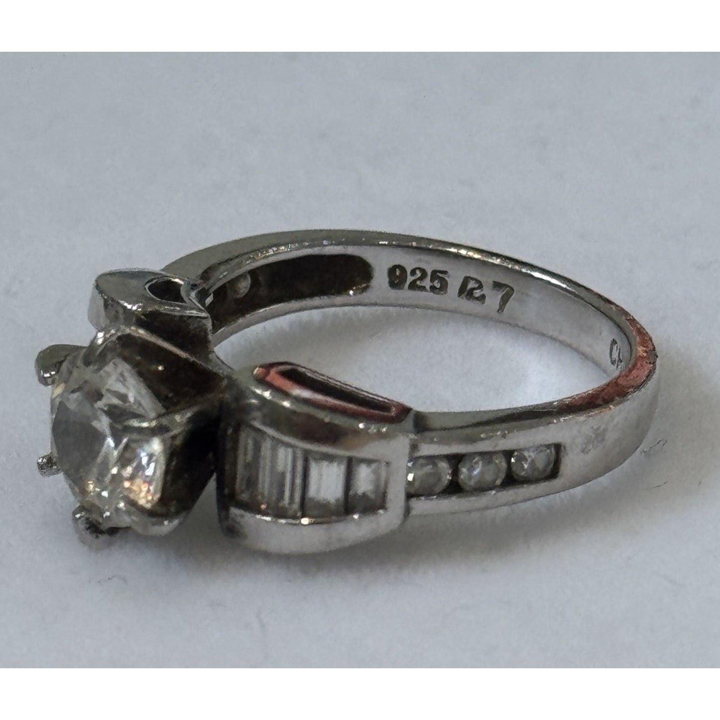 Sterling Silver CZ Engagement Wedding 925 Ring Size 7.5 Baguette Accent