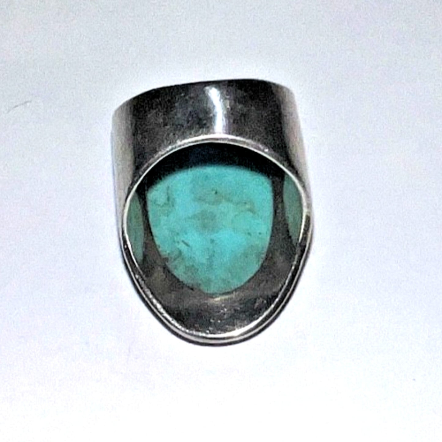 Vintage Sterling Silver Turquoise Ring Bold Oval Cabochon Southwestern Size 7