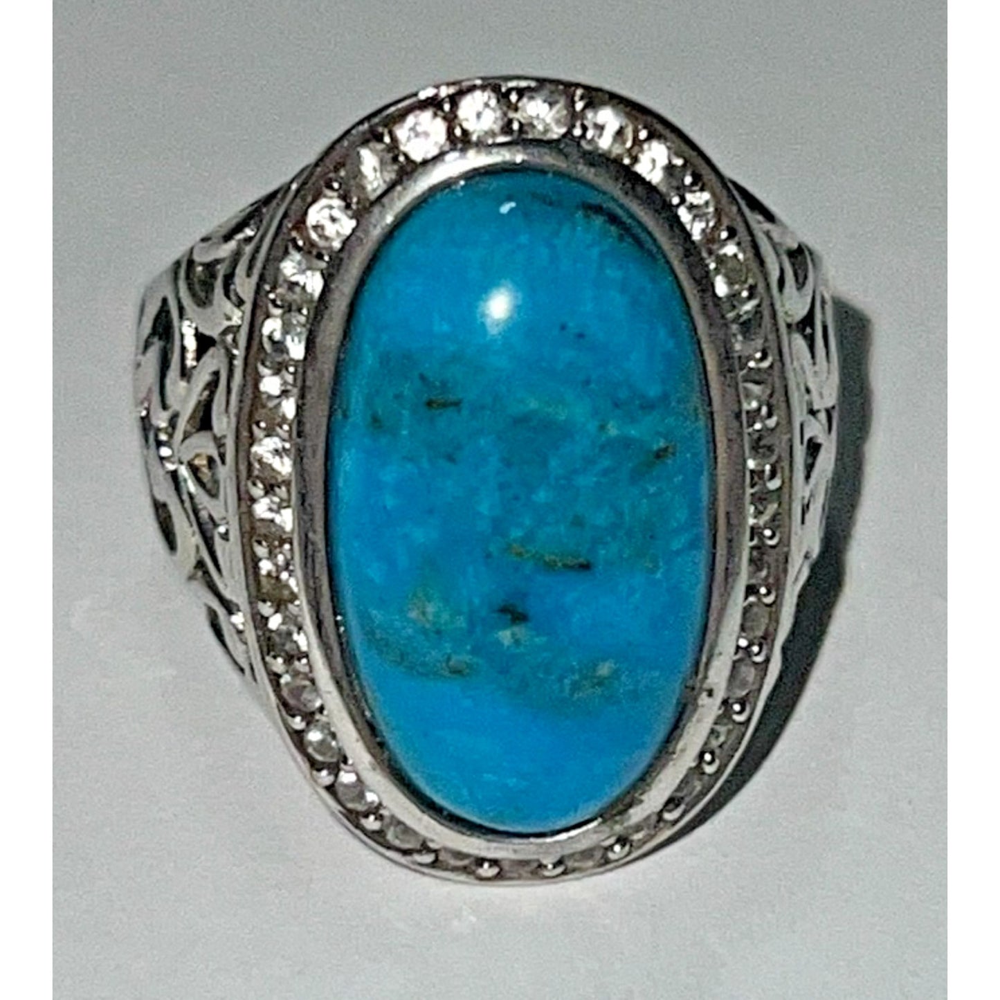 Vintage Sterling Silver 925 Turquoise Ring Size 9.75 – Oval Cabochon Stone 8g