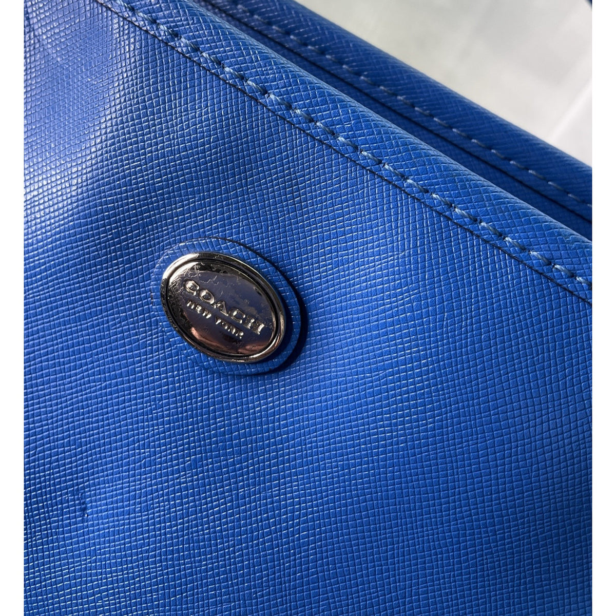 Coach Peyton Leather Cerulean Blue Zip Top Tote Bag Purse