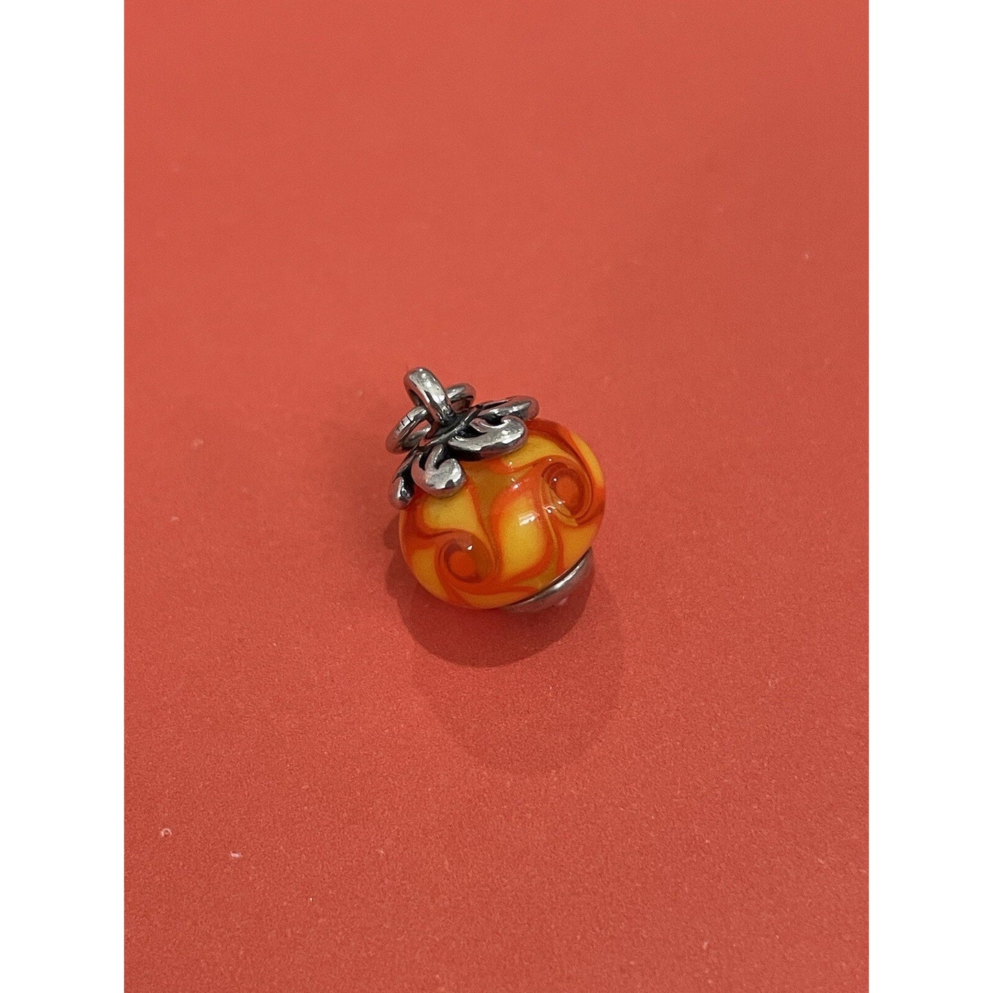 James Avery Retired Orange Summer Sun Finial Glass Art Bead Charm Pre-Owned