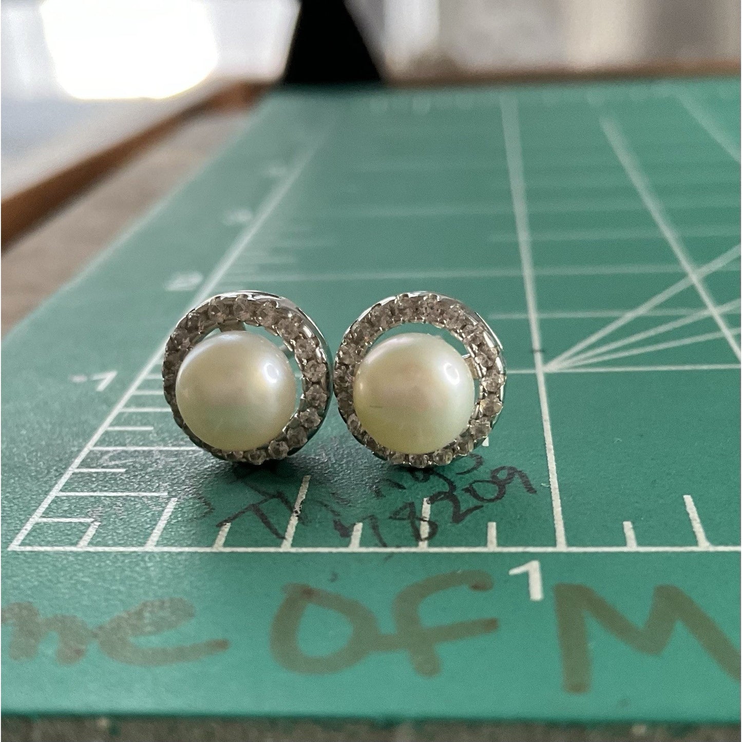 VINTAGE Sterling Silver Pearl Halo Stud Earrings Signed CP 925