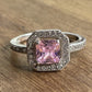 Sterling Silver Pink Stone Halo Ring Size 6 Princess Cut Engagement Style 925