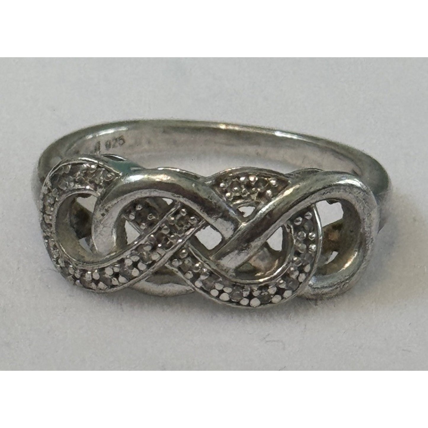Vintage Pave Diamond Accent Sterling Silver Infinity Lovers Knot Ring Size 7