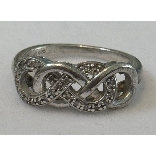 Vintage Pave Diamond Accent Sterling Silver Infinity Lovers Knot Ring Size 7