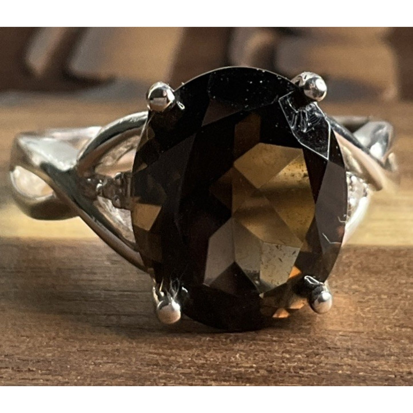 Vintage 925 Sterling Silver Smoky Quartz Statement Ring Size 7