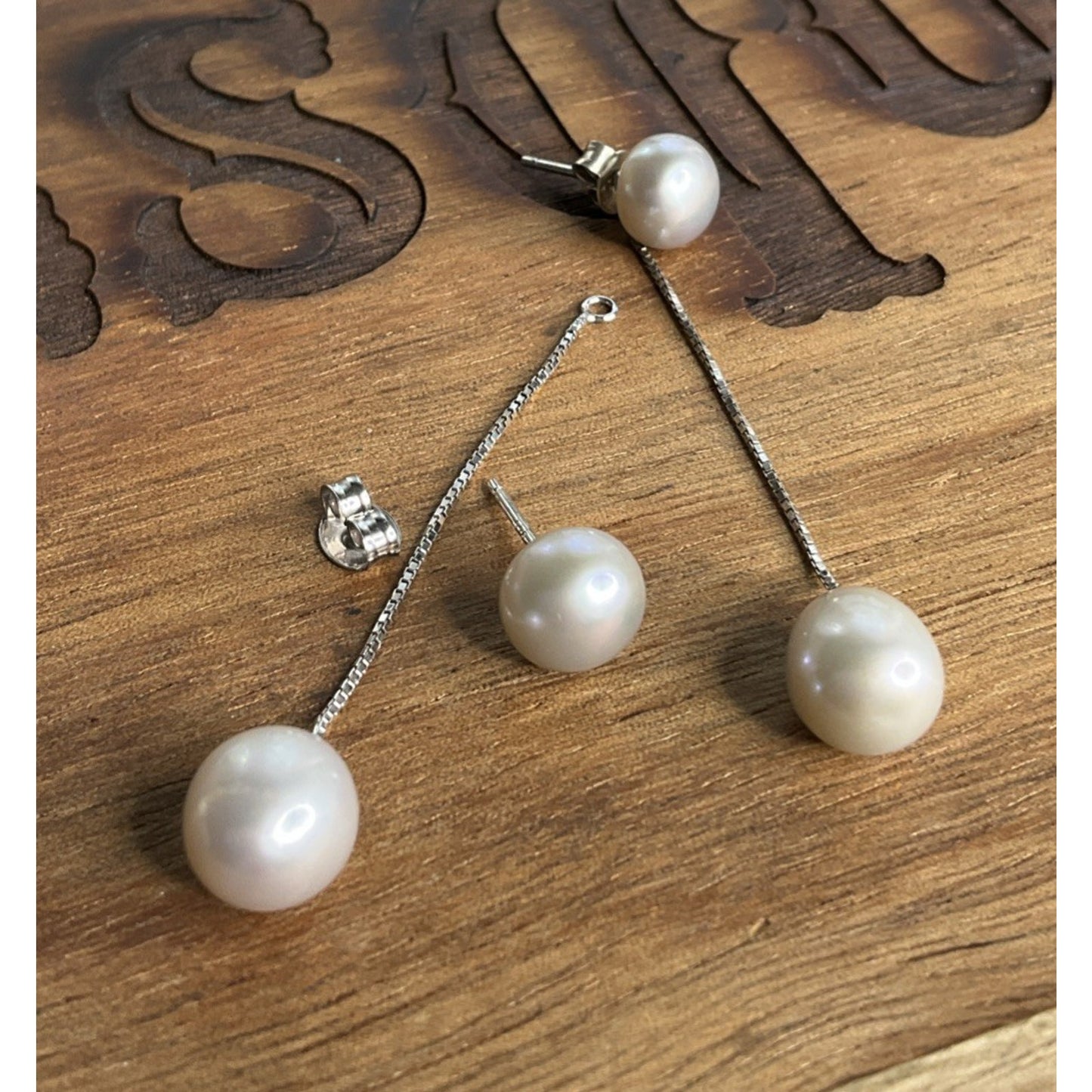 Sterling Silver Pearl Drop Earrings Long Dangle Minimalist