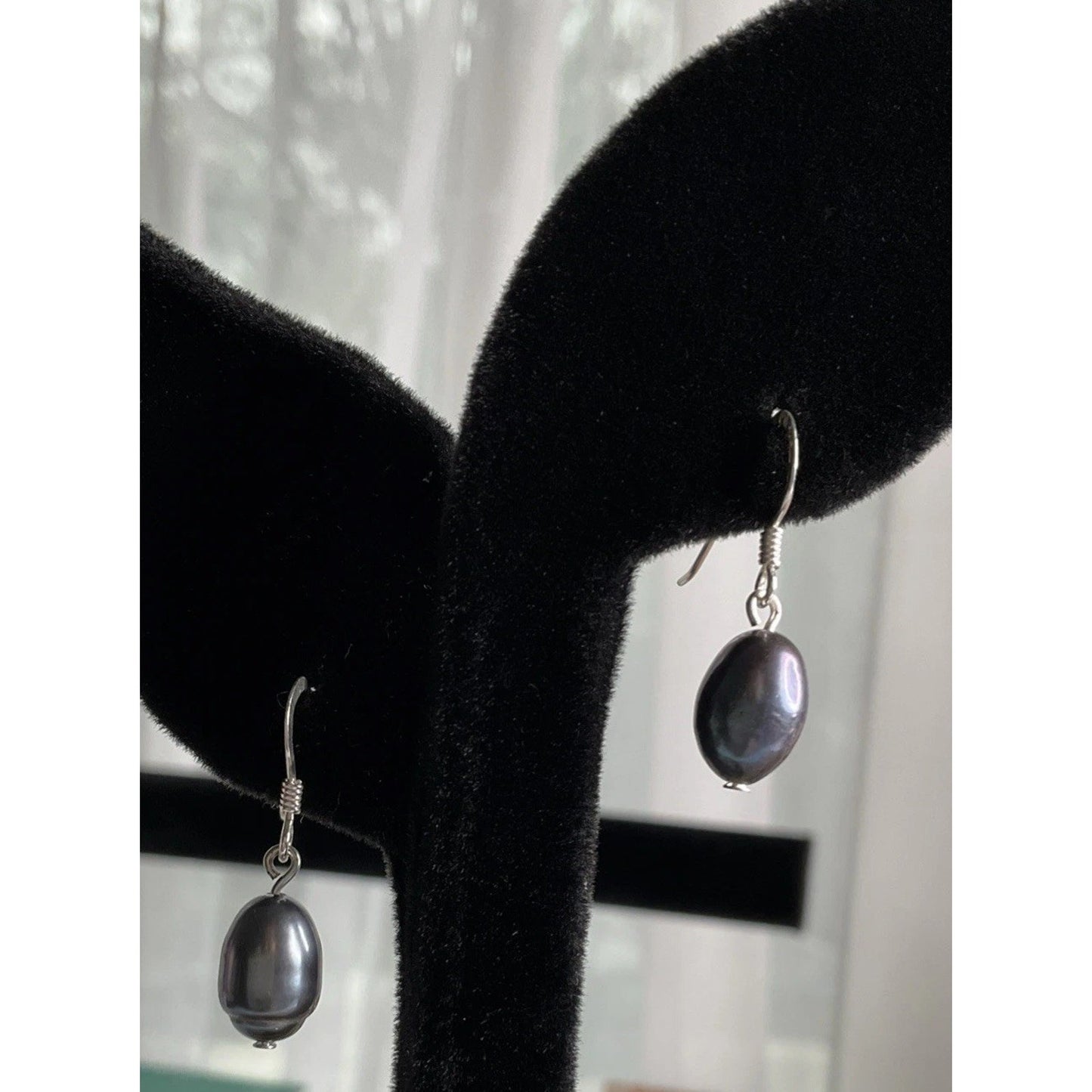 RJ Sterling Silver Dark Pearl Dangle Earrings RJ 925