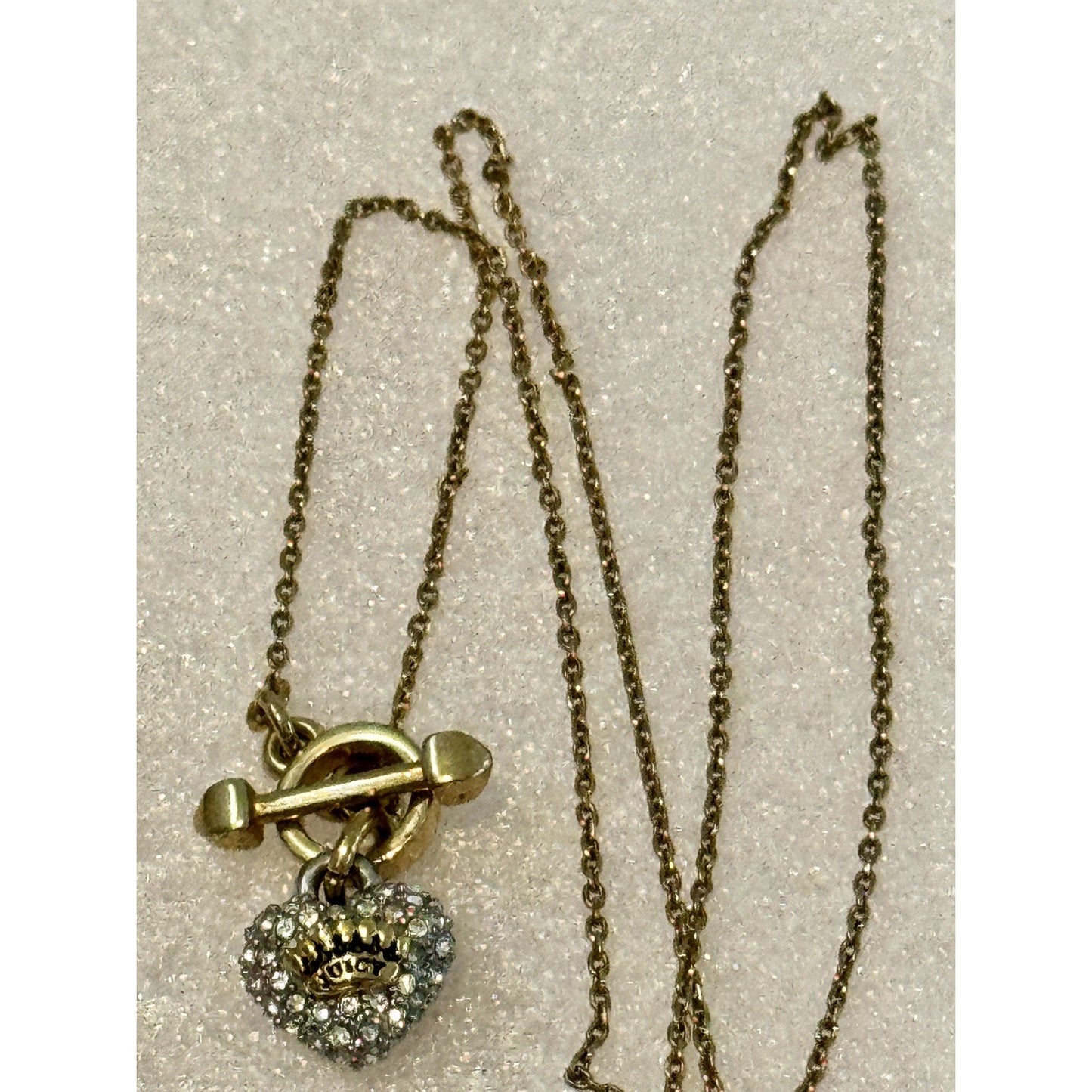 Vintage Juicy Couture Gold Tone Pavé Crystal Crown Heart Toggle 16” Necklace Y2K