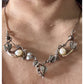 Vintage LAKI 14K & 925 Sterling Silver Pearl Necklace Botanical Leaf Vine 19”