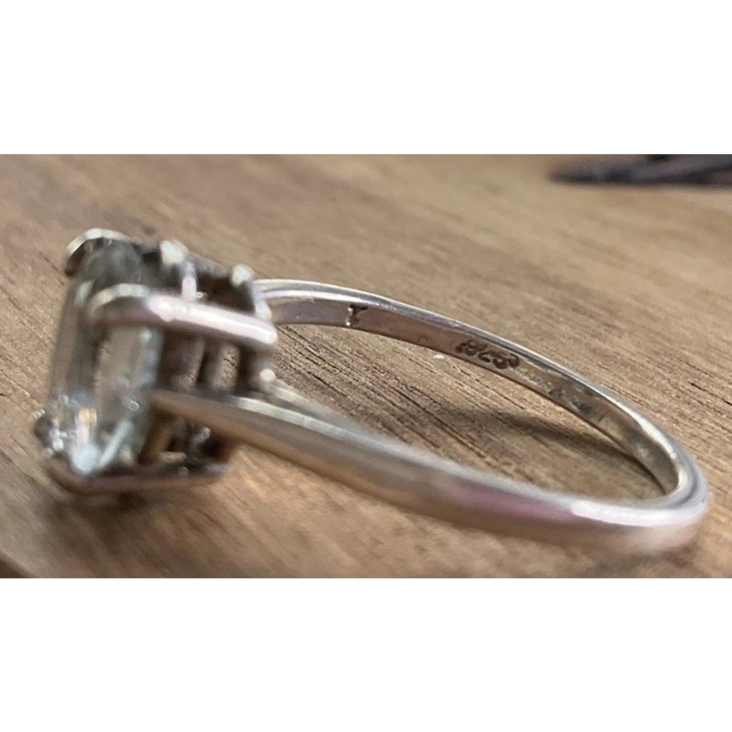 Minimalist Sterling Silver Blue Topaz Pear Shape Solitaire Ring 925 Size 6.5