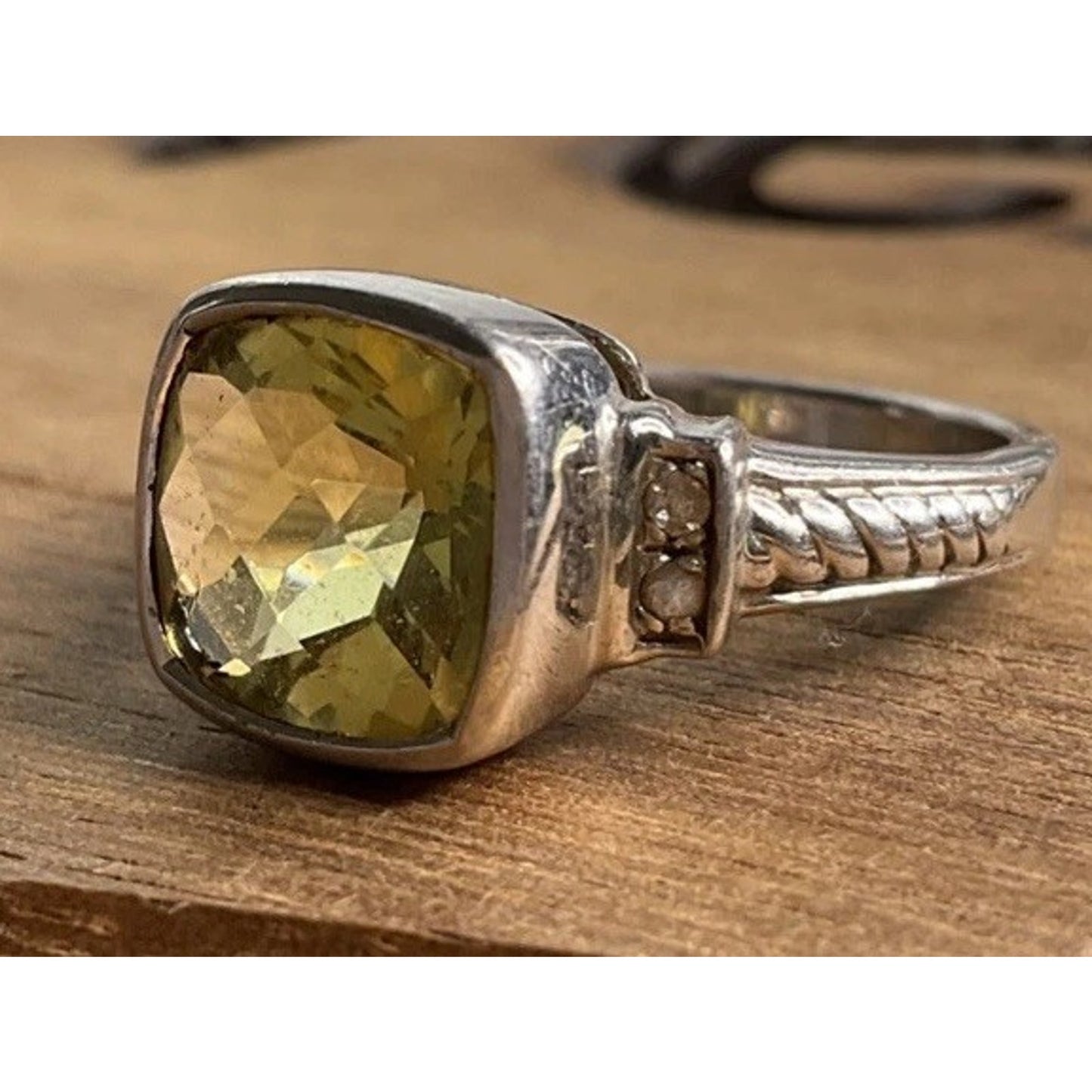 Sterling Silver Yellow Stone Ring Size 7 Cushion Cut Statement Ring 925