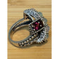Vintage Sterling Silver Opal & Garnet Statement Ring Boho Bali Ring Size 8.5