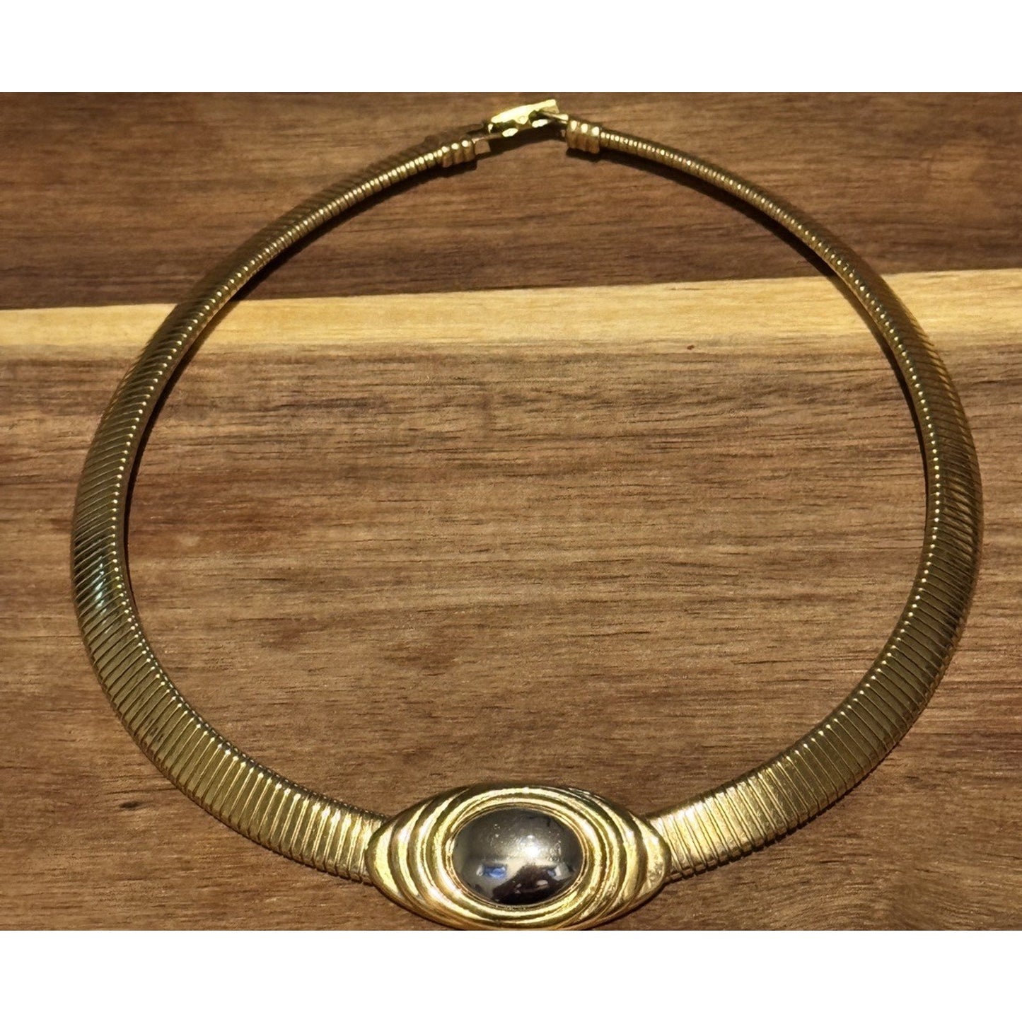 Vintage Kenneth J Lane for Avon Necklace Omega KJL Gold Tone Choker 17.5"