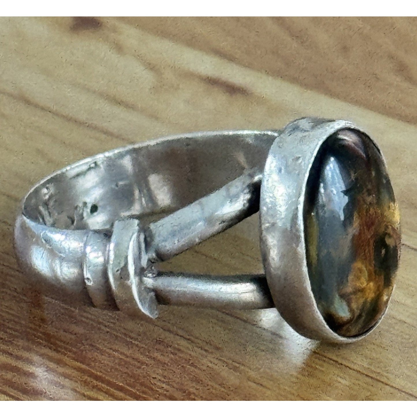 Vintage Sterling Silver Jasper Cabachon Ring Handmade Artisan Southwestern Sz 8