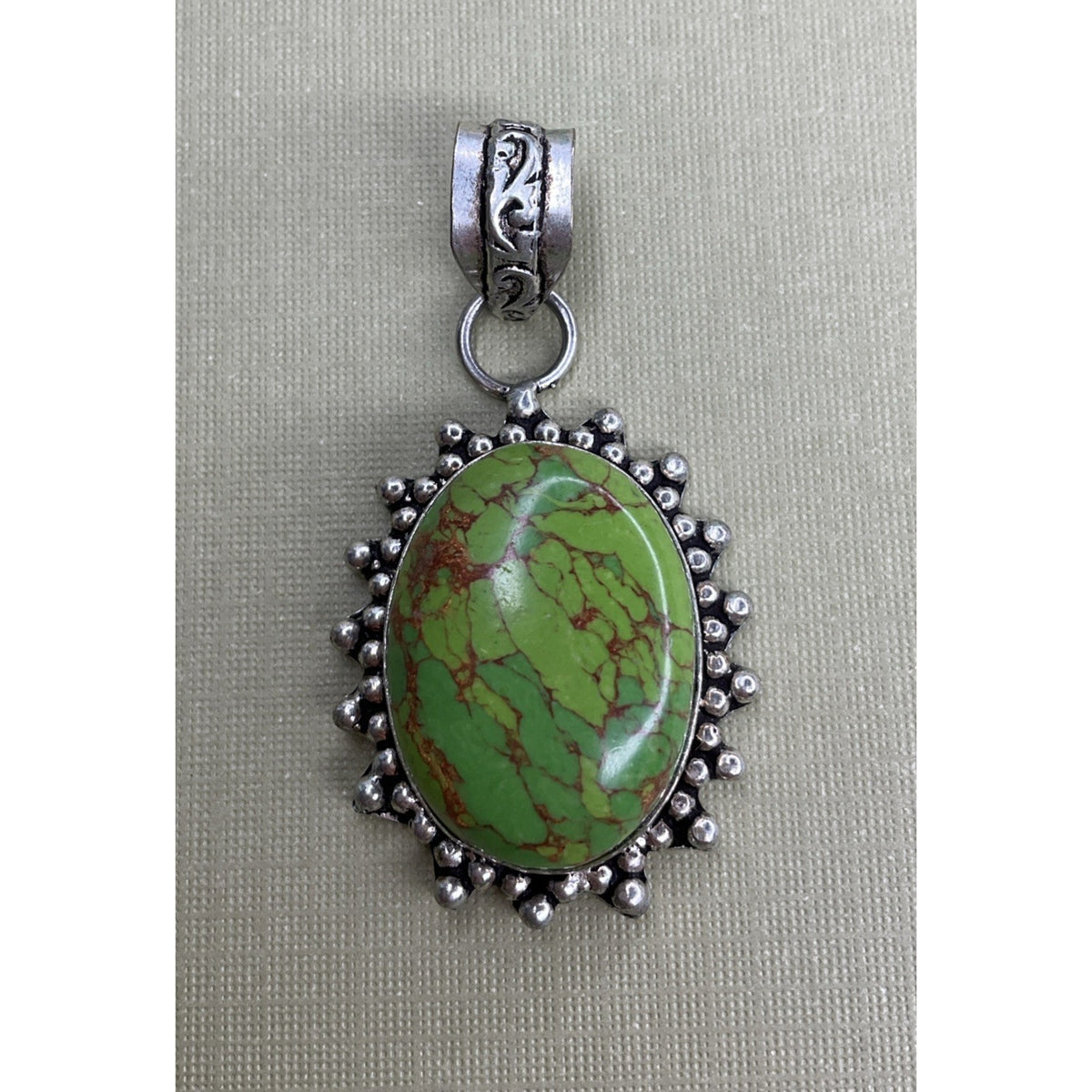 Vintage Sterling Silver Green Turquoise Style Stone Pendant Southwestern Boho