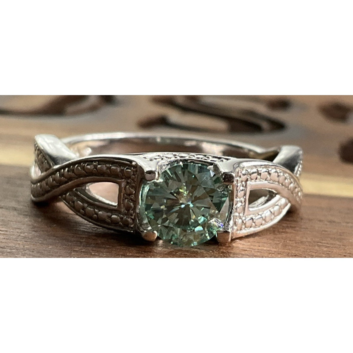 Vintage Sterling Silver Green Moissanite 925 Ring Size 9 Engagement Love Gift