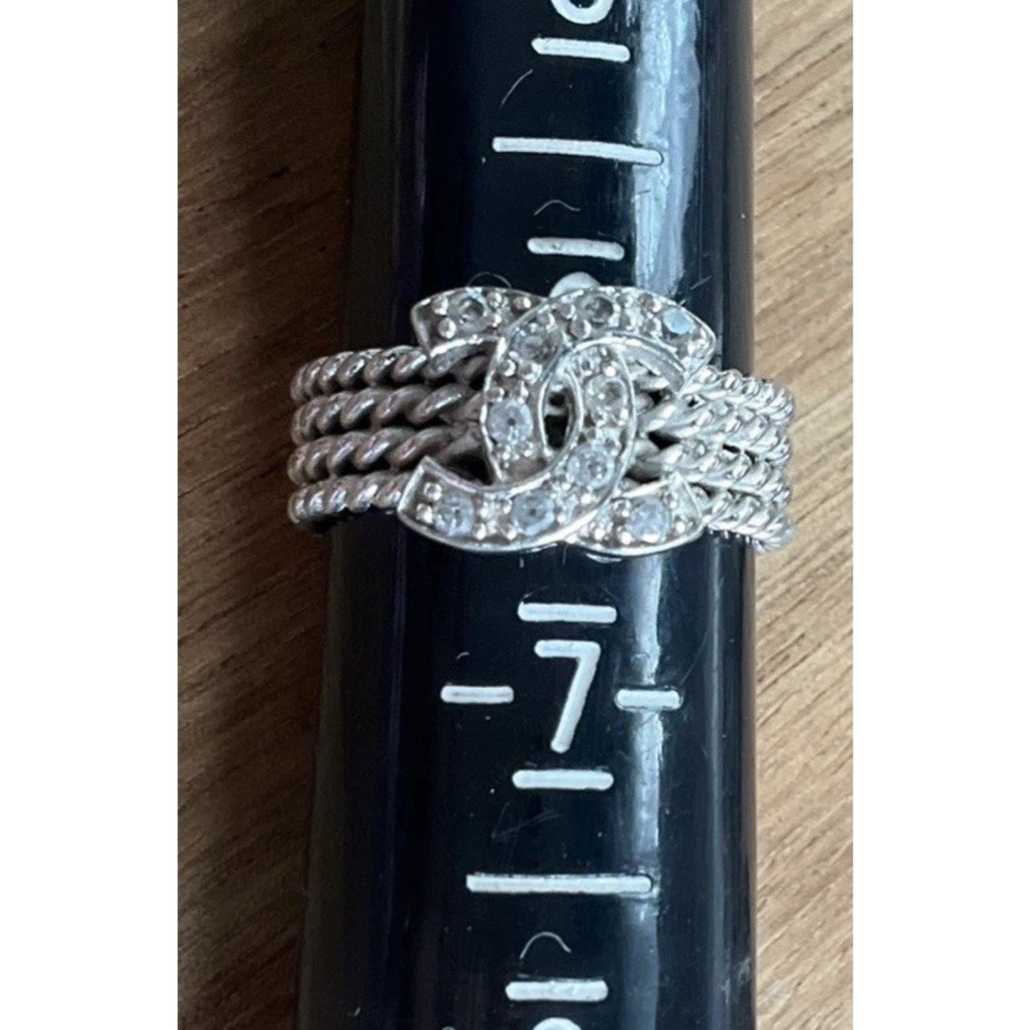 Sterling Silver CC Ring 925 CZ Pave Interlocking Ring Size 6