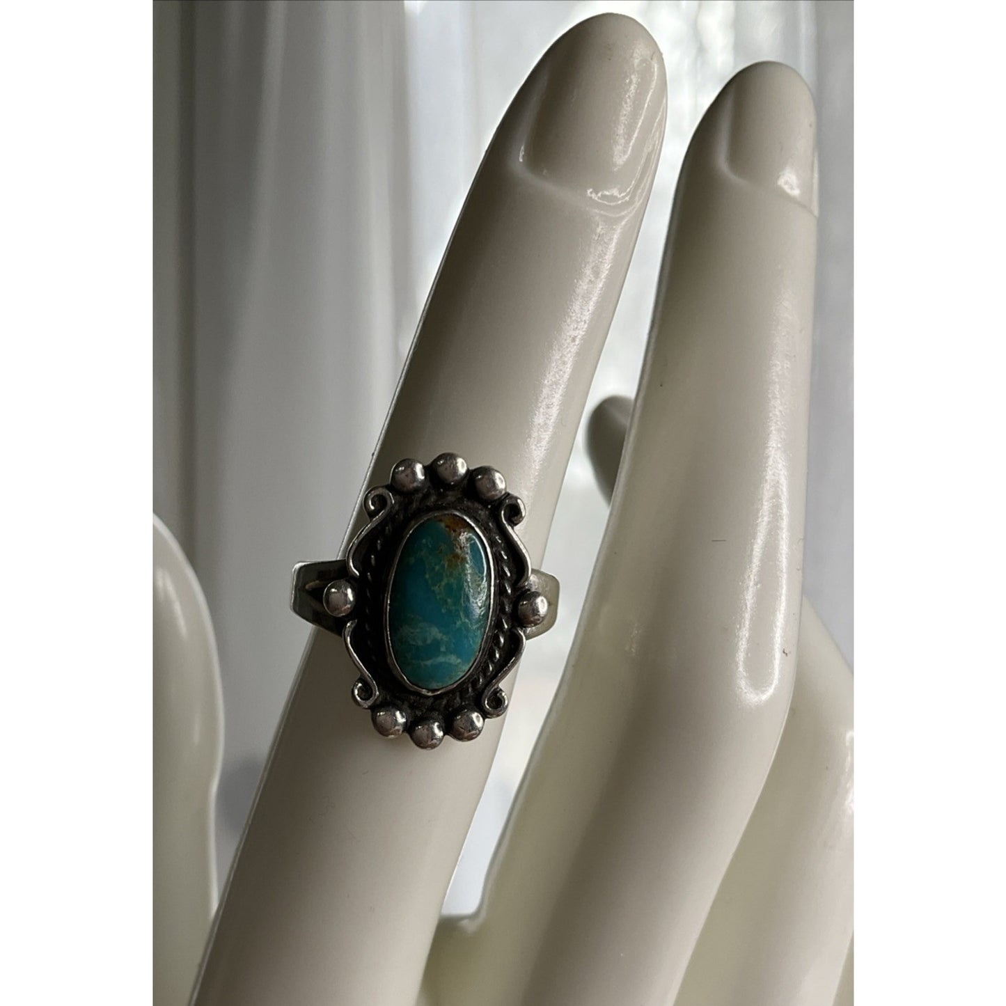 Sterling Silver Turquoise Ring Southwestern Navajo Style Oval Cabochon Size 5.5