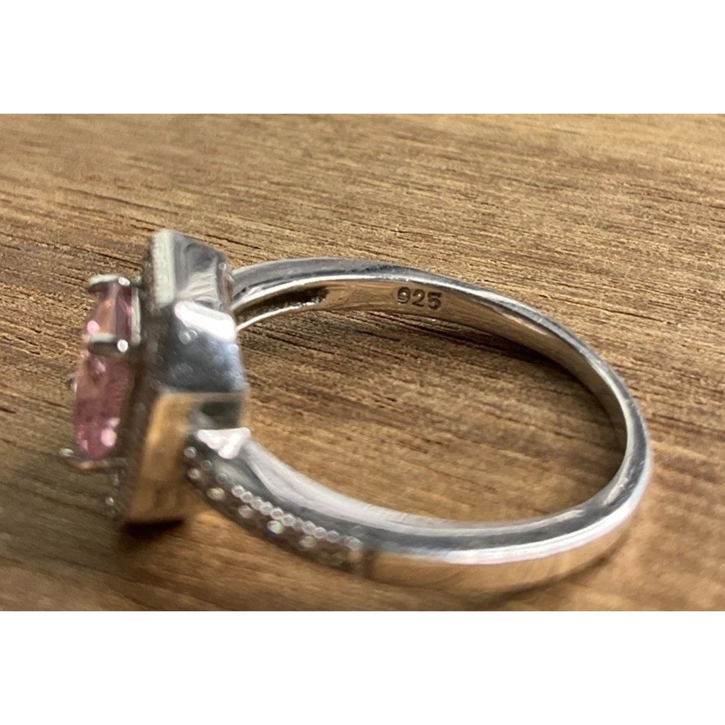 Sterling Silver Pink Stone Halo Ring Size 6 Princess Cut Engagement Style 925