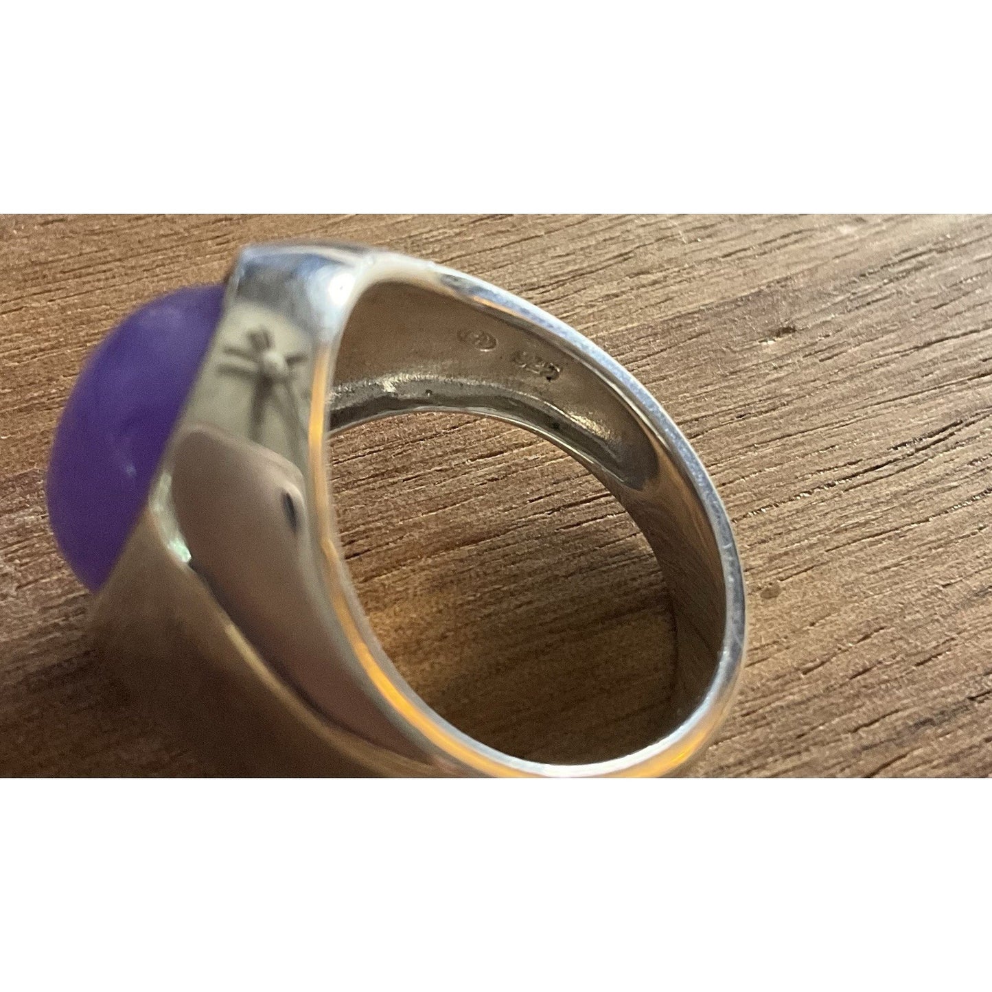 Sterling Silver Purple Cabachon Stone Ring 925 Size 7.5 Oval Statement Rings